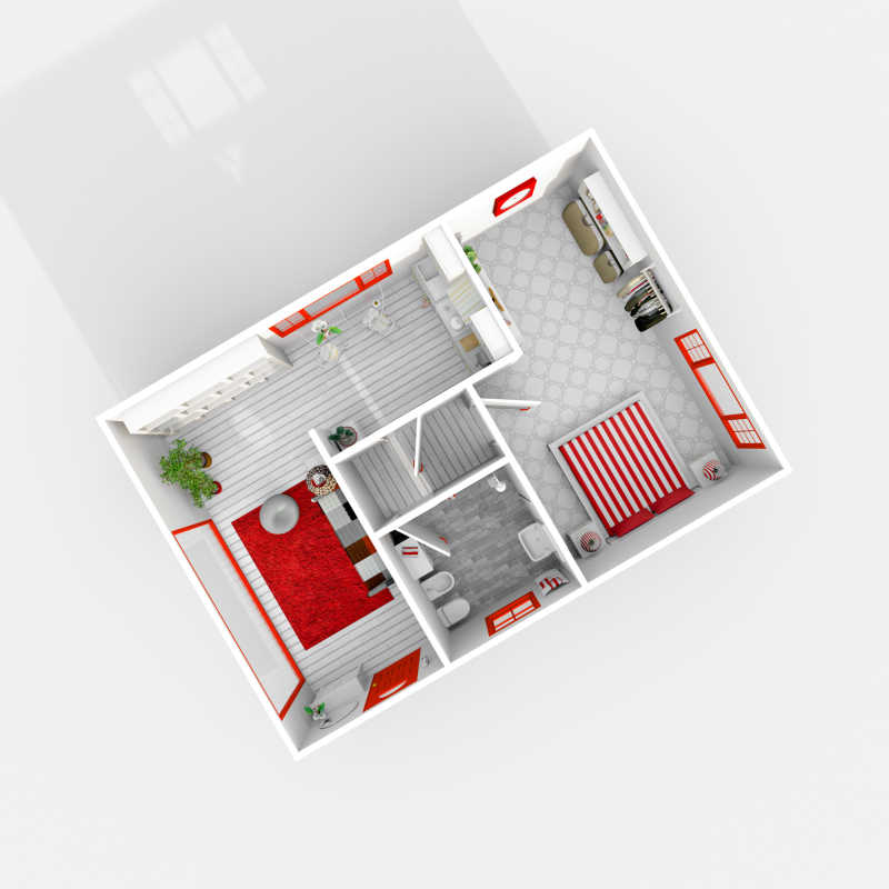 家庭公寓室内3D室内渲染