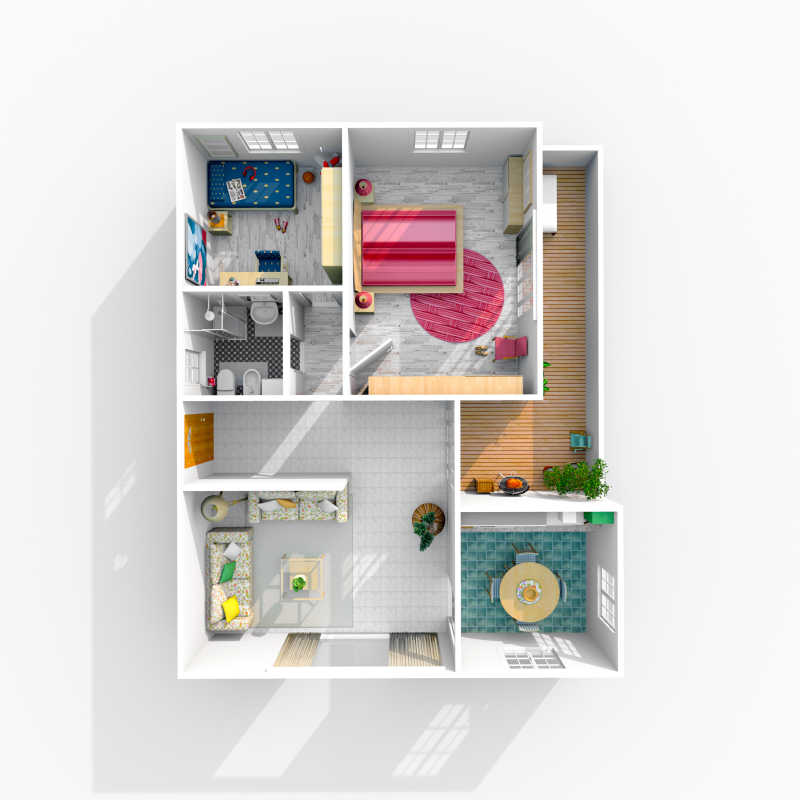 室内公寓家具3D渲染
