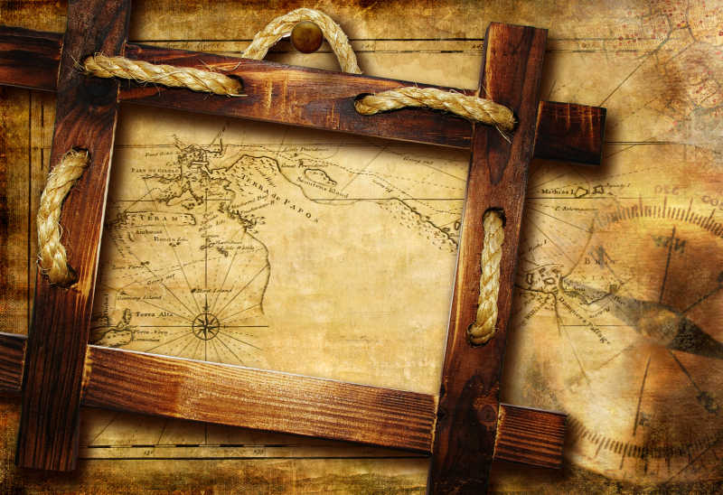 麻绳木架复古地图和指南针