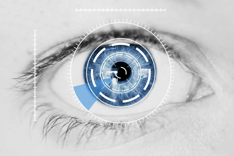 蓝色人眼的安全虹膜扫描仪