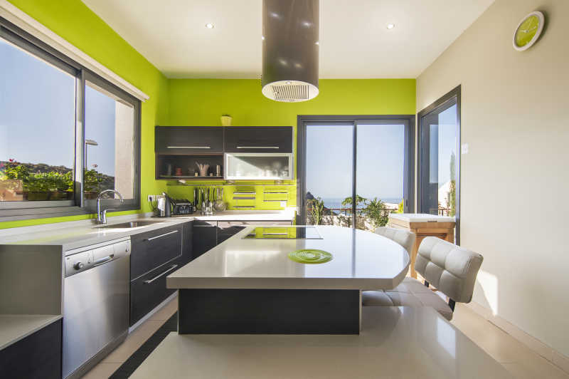 绿色现代厨房海景