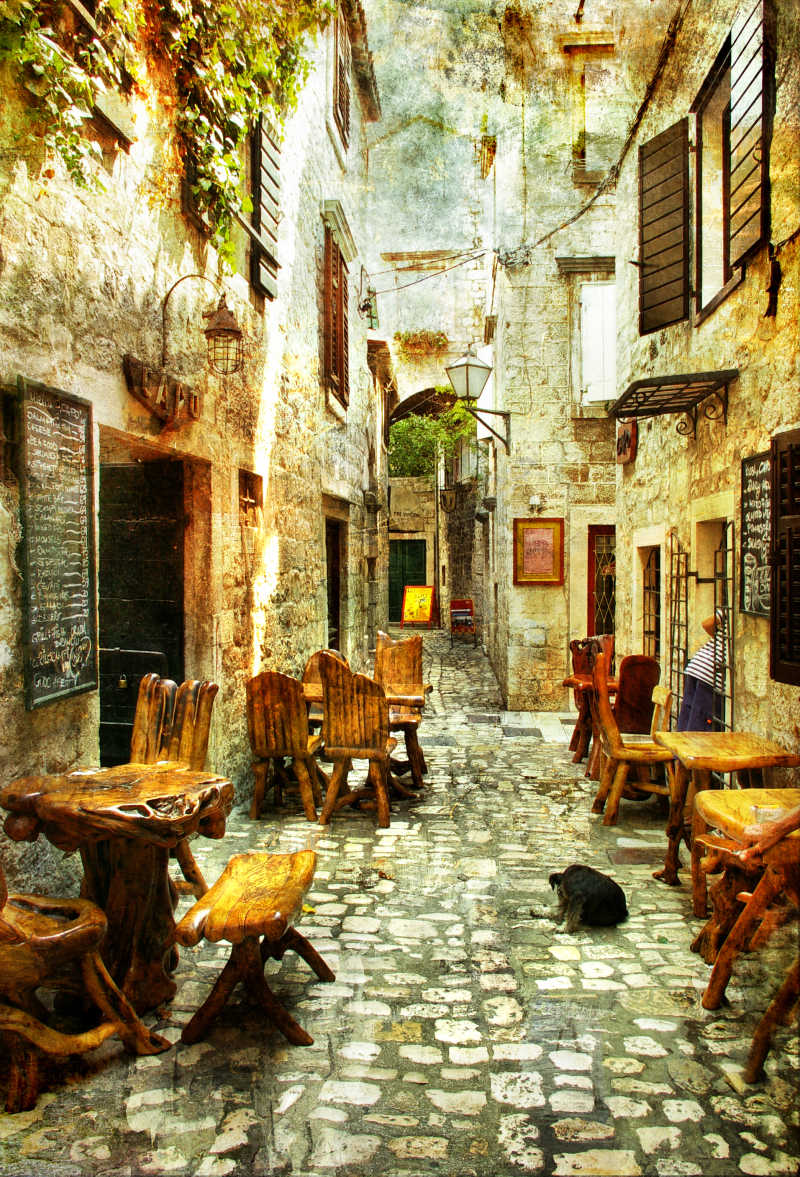 旧克罗地亚的街道——艺术复古风格的画面