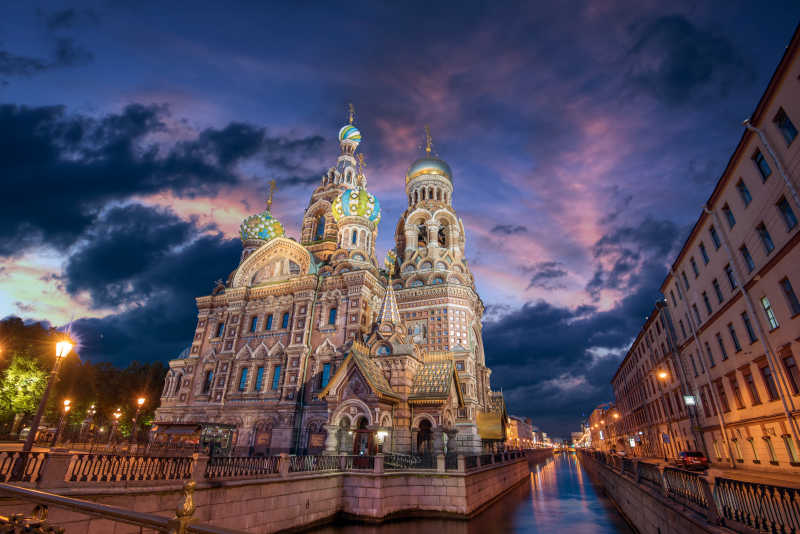 救世主教堂在俄罗斯圣彼得堡夜景