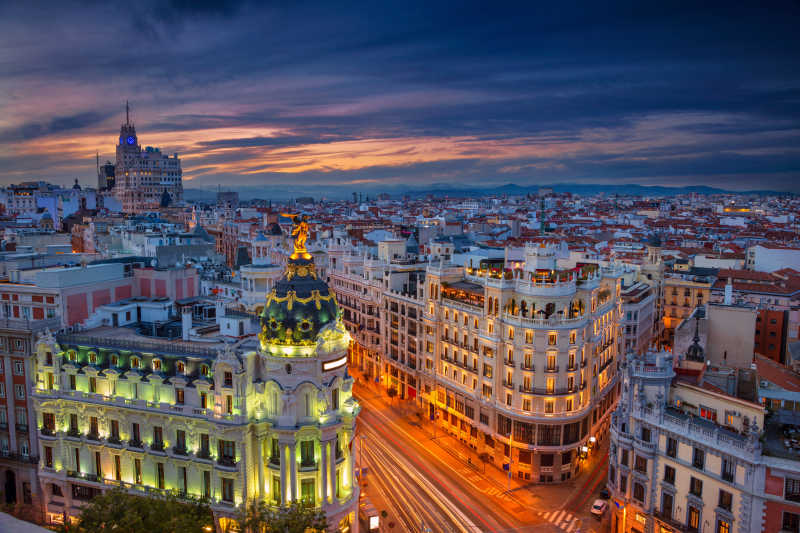 马德里日落西班牙马德里城市景观意象