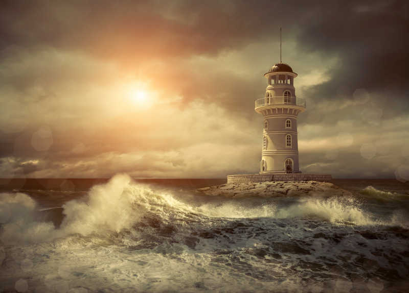 飓风海浪上的灯塔