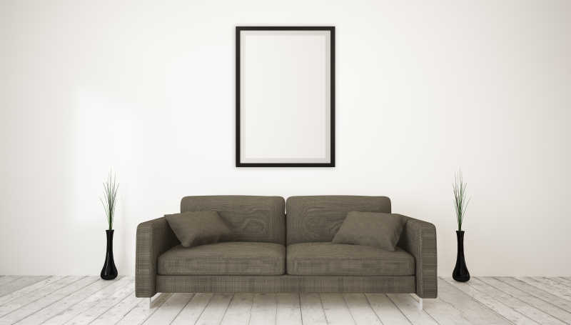 现代简约客厅大框架墙上的空白框