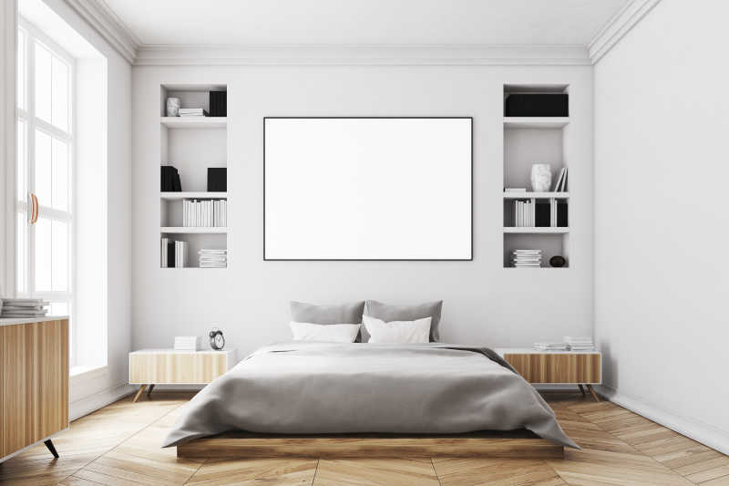 白墙的现代豪华的卧室空白框