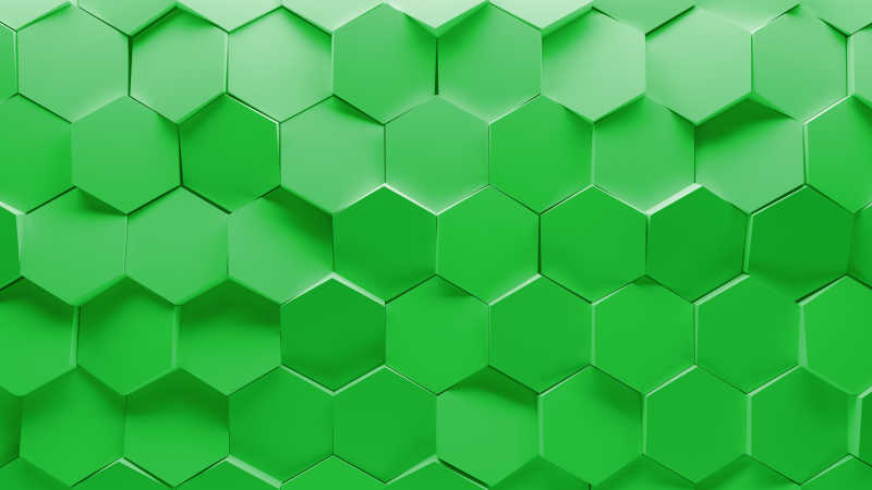 绿色3D背景由随机旋转六角形图案元素组成