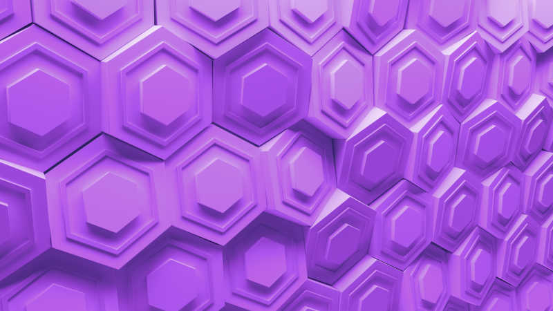 紫色3D背景由随机旋转六角形图案元素组成