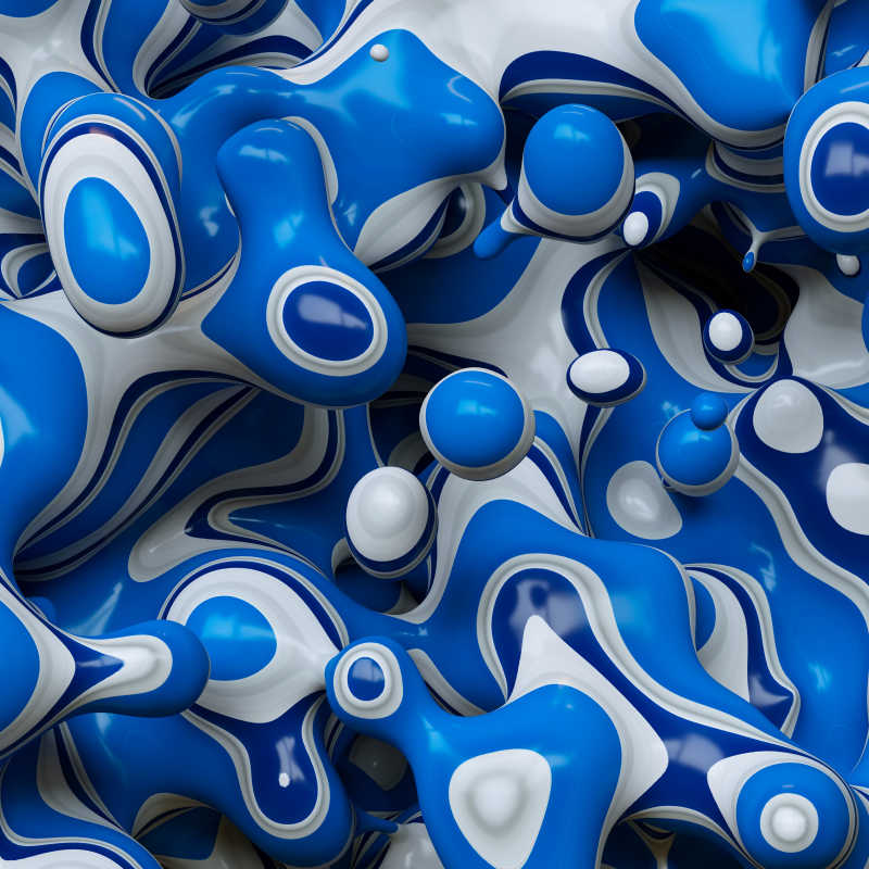 三维抽象蓝色白色波浪泡沫的概念抽象背景