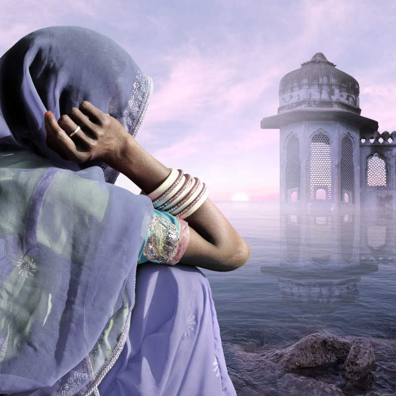印度女人在薄雾中传统的纱丽