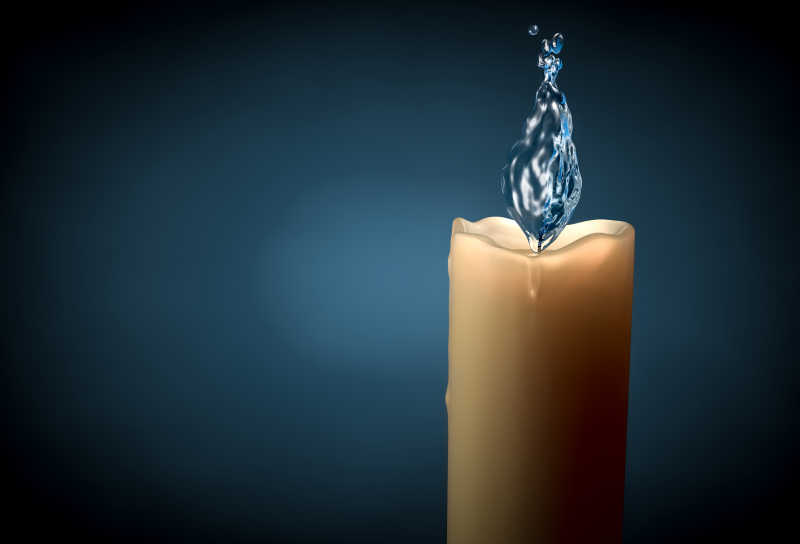 带水和气泡火焰蜡烛的概念性拍摄
