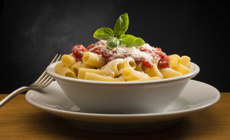 碗里的意大利通心粉和番茄酱