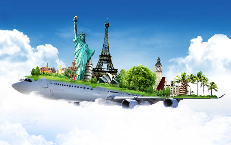 飞机环球旅游概念