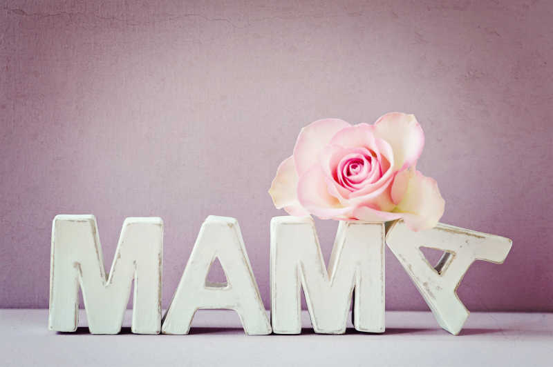 英文字母妈妈和粉色玫瑰花