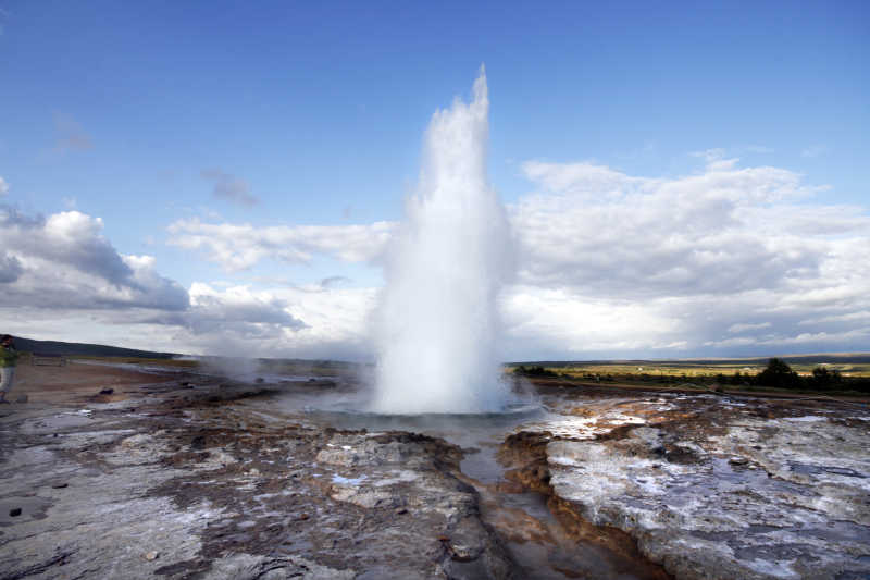 喷泉喷发-著名的自然旅游胜地冰岛Geysir地区