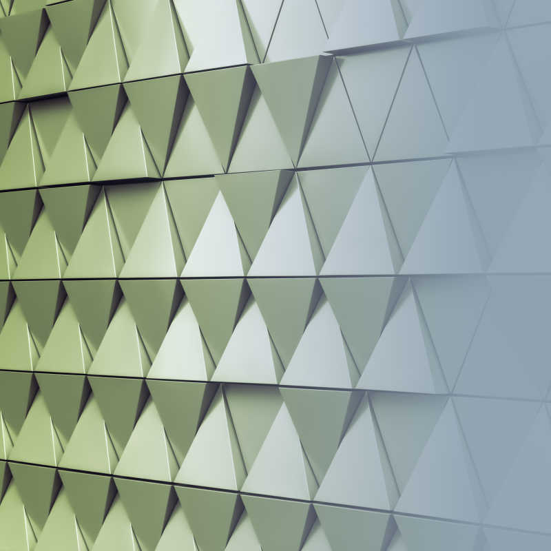 现代铝透气三角形建筑的近景特写