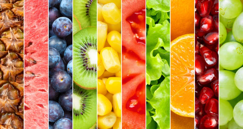 健康水果食品的拼贴背景