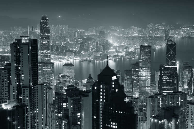香港夜景黑白图片