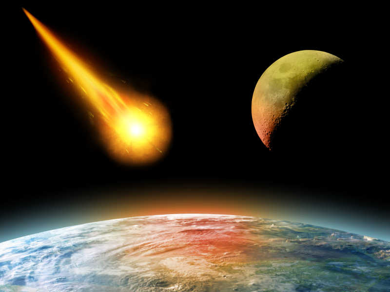 宇宙中燃烧的小行星正在撞向地球