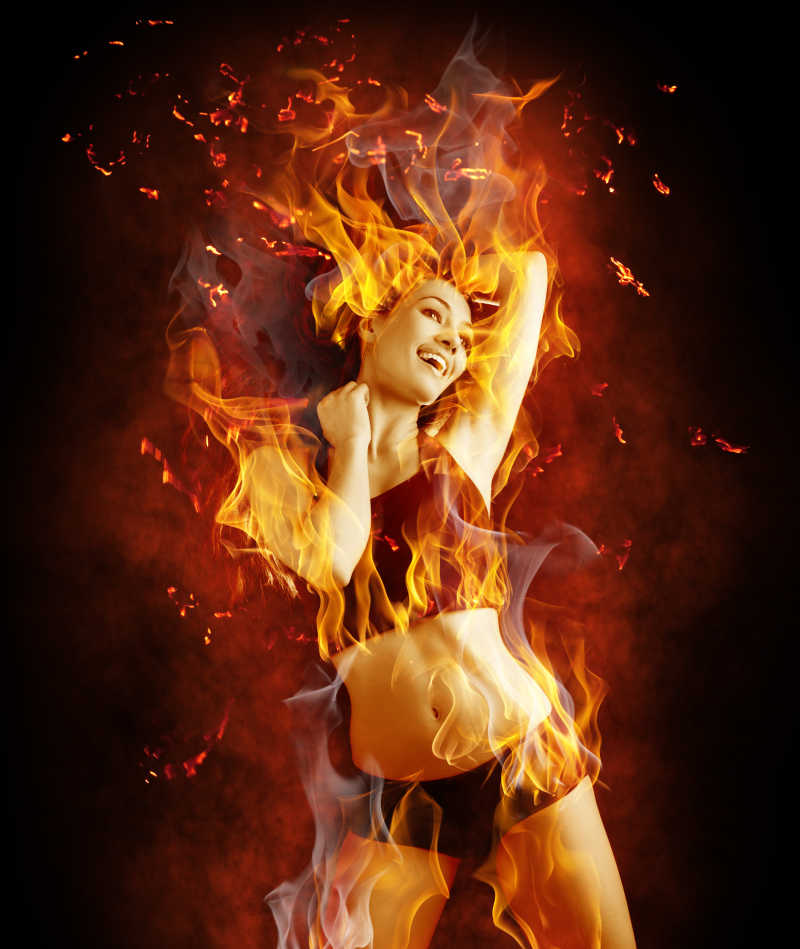 一个性感女人身上带着火焰特效