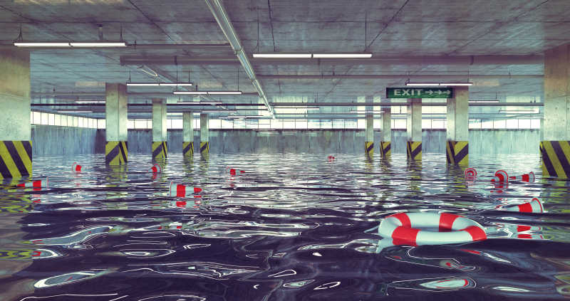 充满水的地下停车场