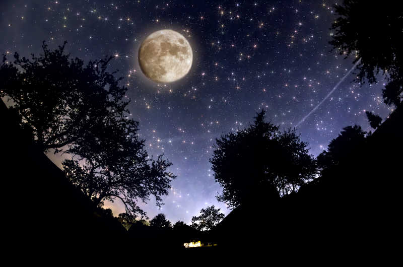 月亮和繁星自然夜景