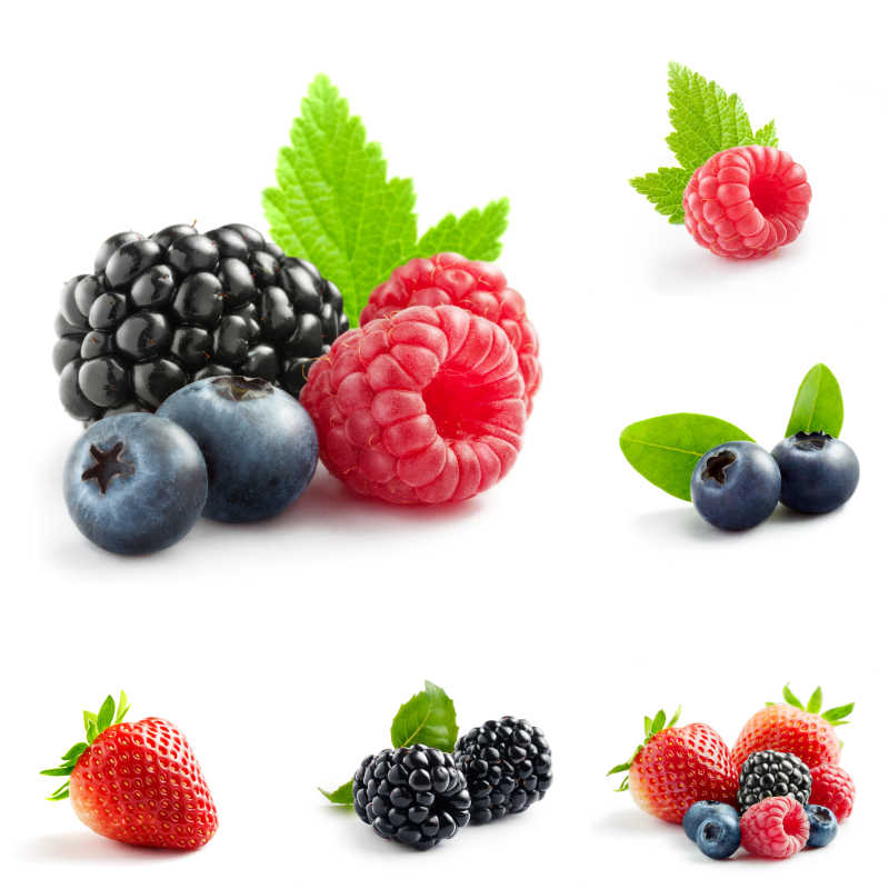 新鲜的藤果浆果蓝莓以及黑莓特写
