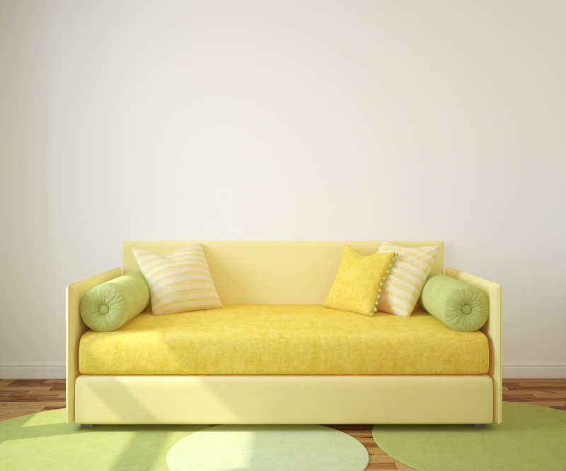 空白色房间中的彩色沙发