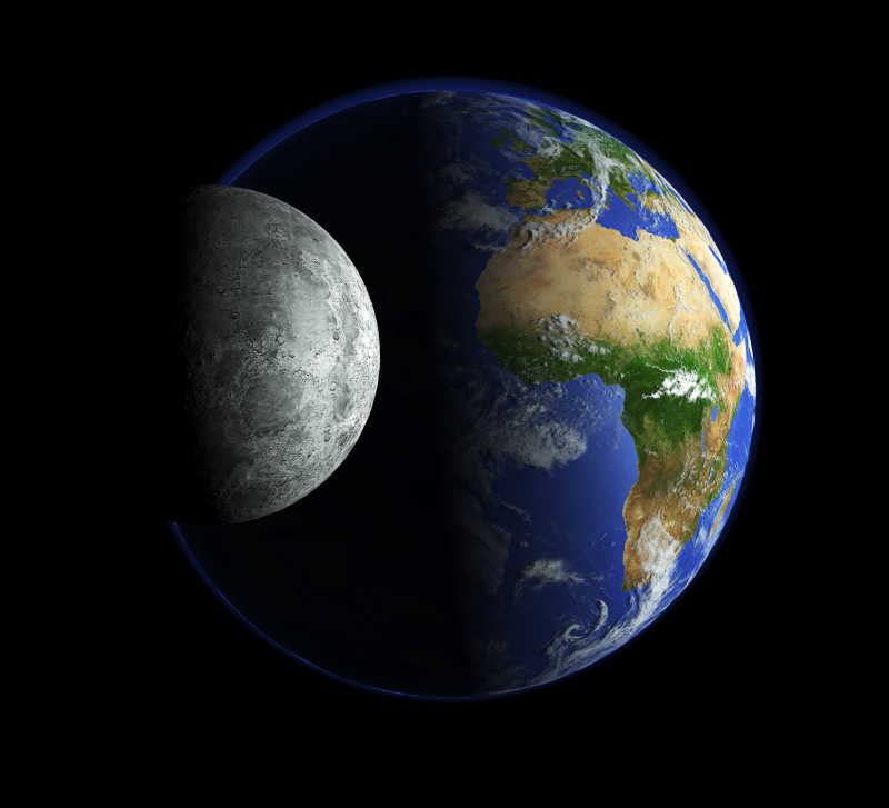 宇宙中的月球与地球