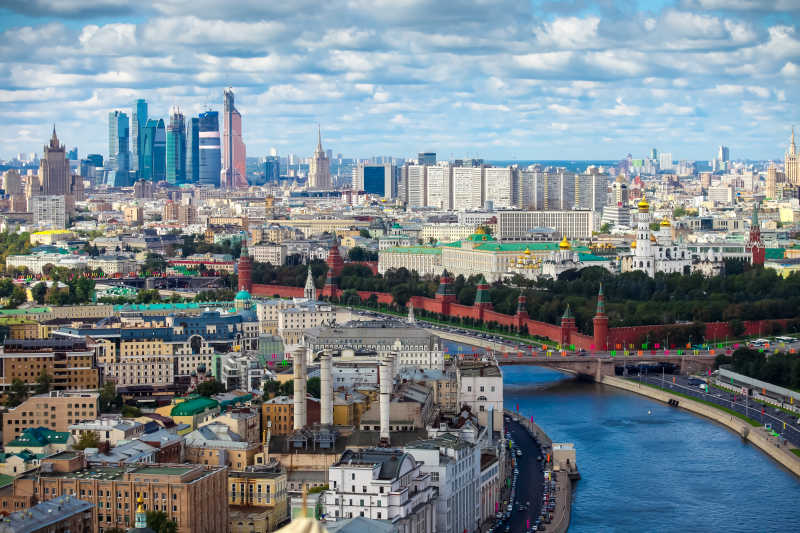 空中航拍莫斯科市中心全景