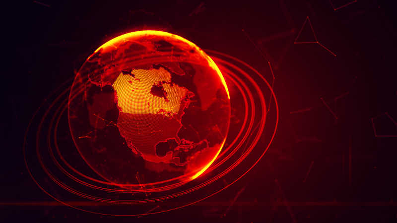 黑色背景下红色的散发光圈效果的虚拟行星3D地球
