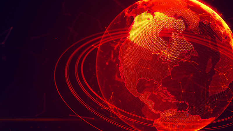 黑色背景下的红色全球数字全息技术展示的地球上的加拿大国家