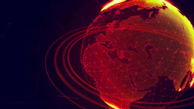 黑色背景下红色发着光圈的技术数字地球