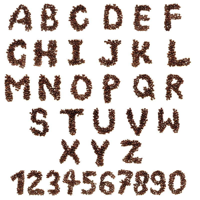 烤咖啡豆组成的字母和数字