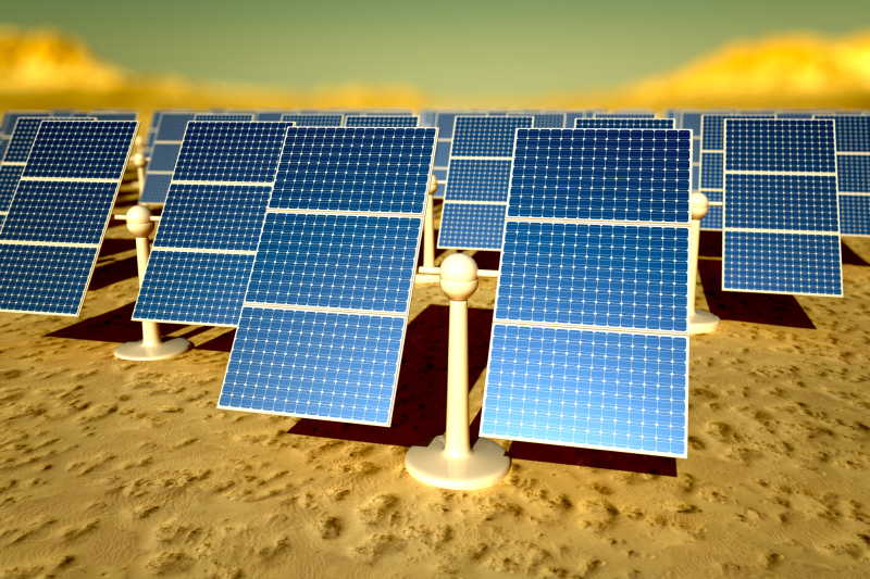 阳光下太阳能发电站的太阳能电池板