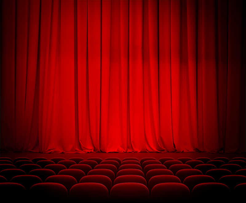 空无一人的剧院和红色窗帘