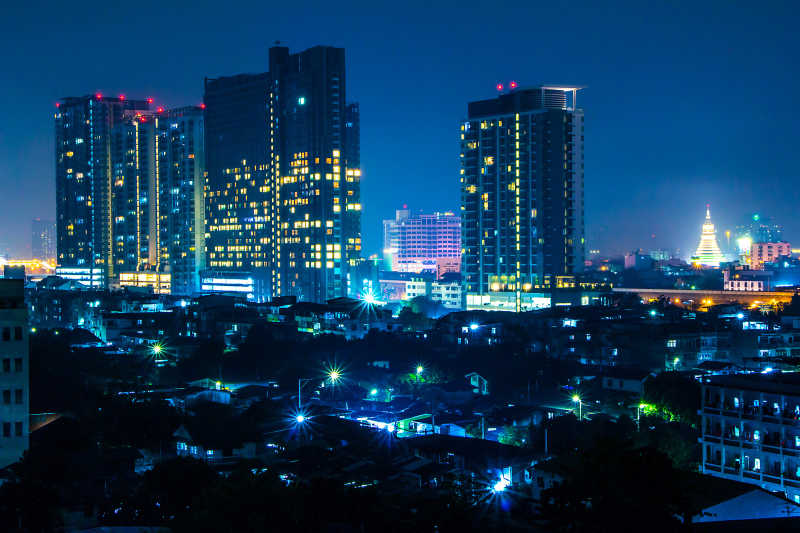 曼谷市夜灯京城泰国
