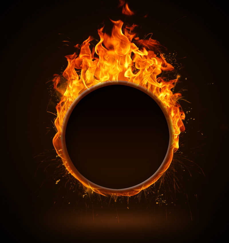 黑色背景燃烧的火焰圆圈