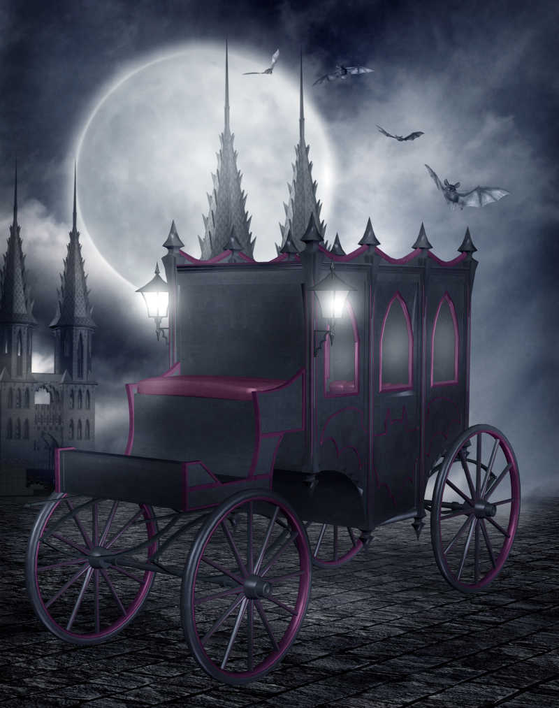 月光下的哥特式马车插画