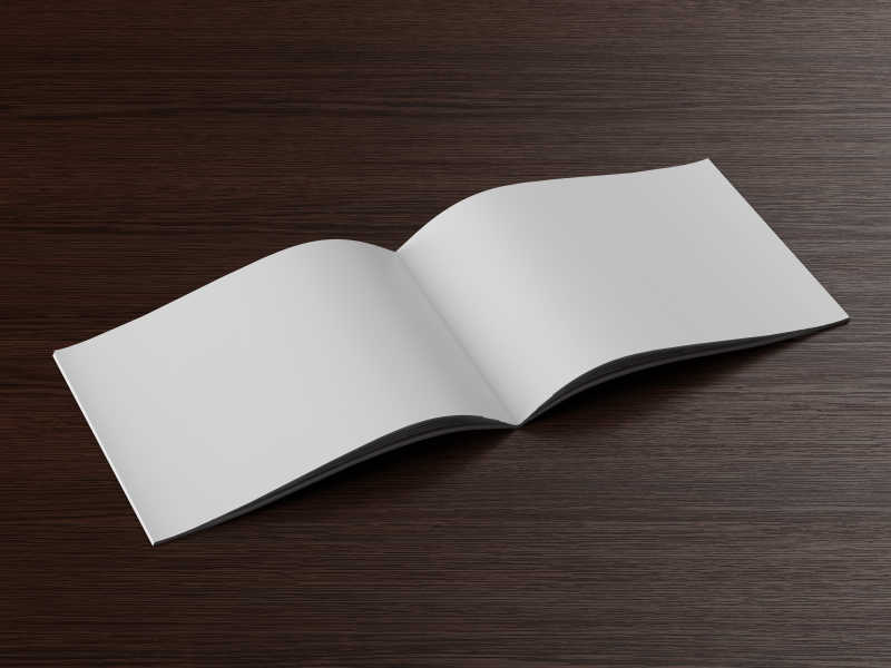 棕色桌面上打开的空白日记本