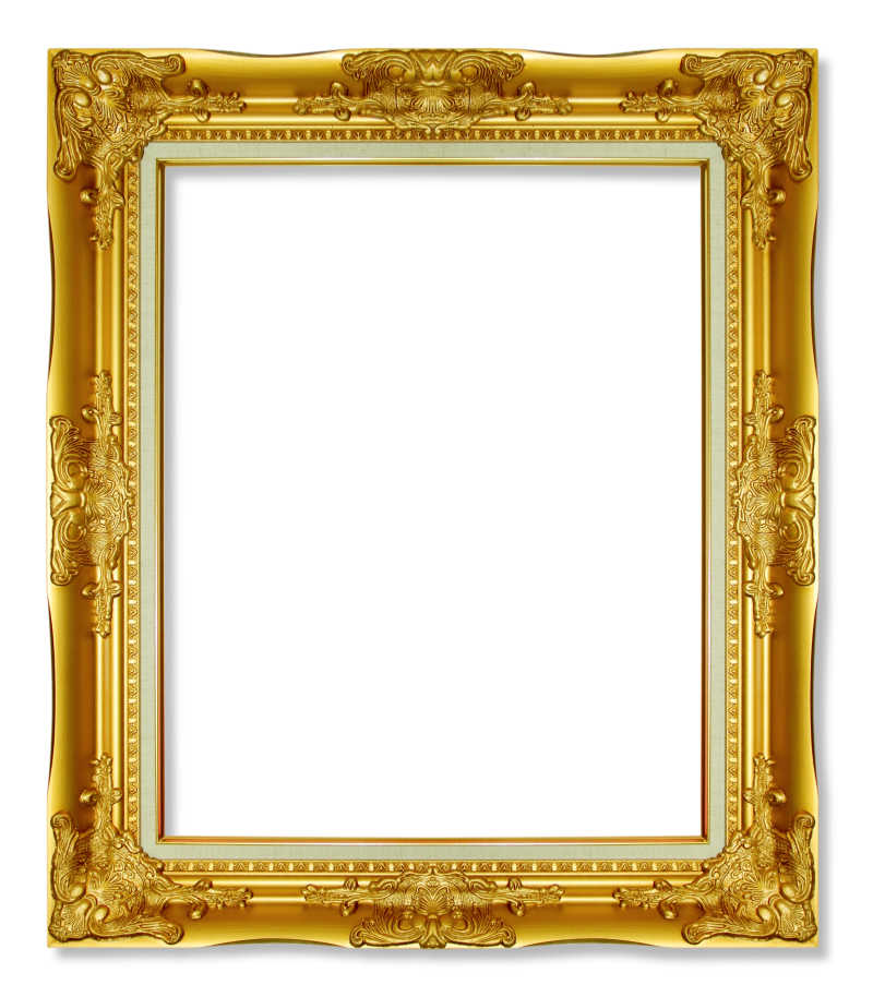 白色背景下的古董金色相框
