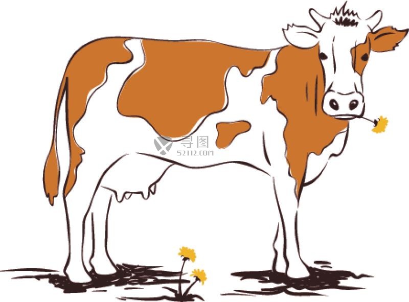 母牛与蒲公英矢量插图