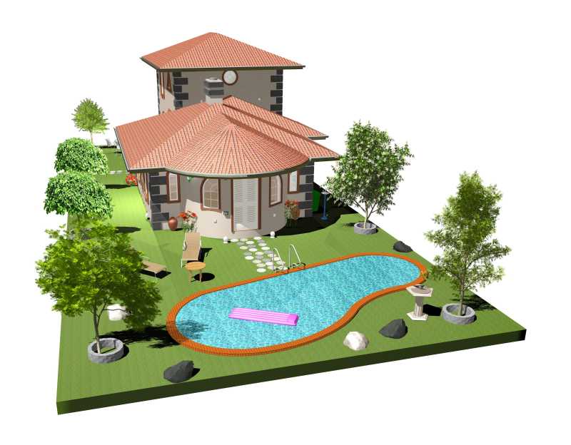 有游泳池的三维别墅设计
