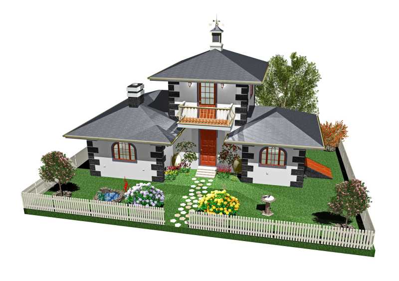 带有花园的3d别墅建筑模型