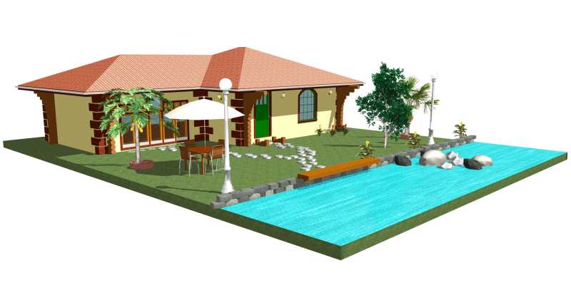 带游泳池的度假别墅模型