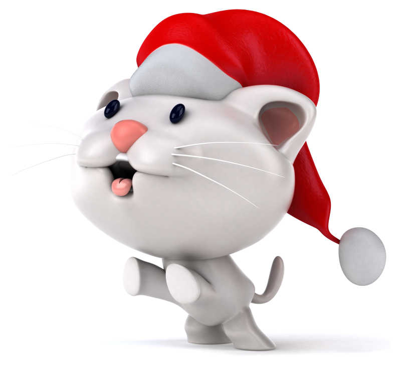 戴着圣诞帽的动漫小猫