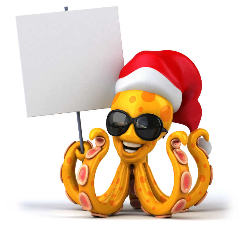 戴着圣诞帽微笑的动漫章鱼特写