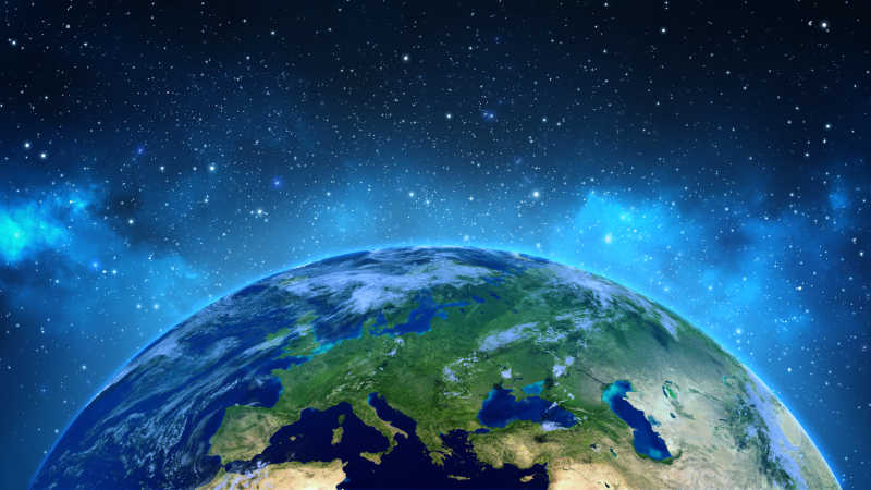 蓝色太空中的地球上的欧洲版图图片素材 太空中的地球版图创意cg素材 Jpg图片格式 Mac天空素材下载