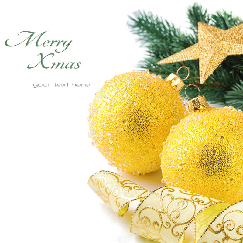 圣诞书上的黄色装饰球